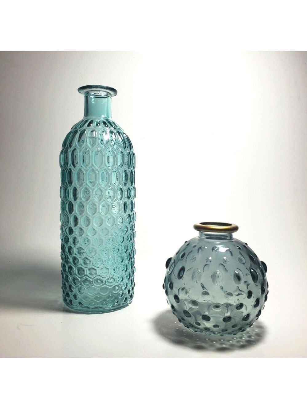 TEXTURED GLASS BOTTLE & BUD VASE SET OF 2 NWOT